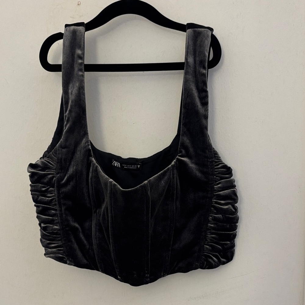 Zara Charcoal Velvet Crop Top